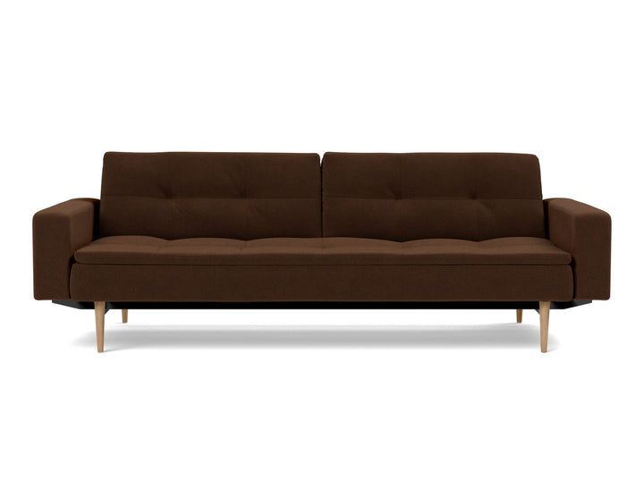 Canapea extensibila cu brate Dublexo Styletto Light Wood 115x210cm, tesatura la alegere #material_359-taura-cappuccino