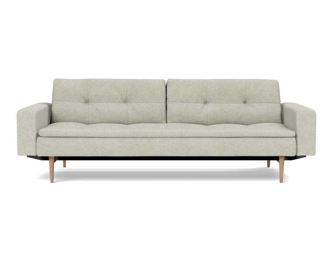 Canapea extensibila cu brate Dublexo Styletto Light Wood 115x210cm, tesatura la alegere #material_280-avella-sand