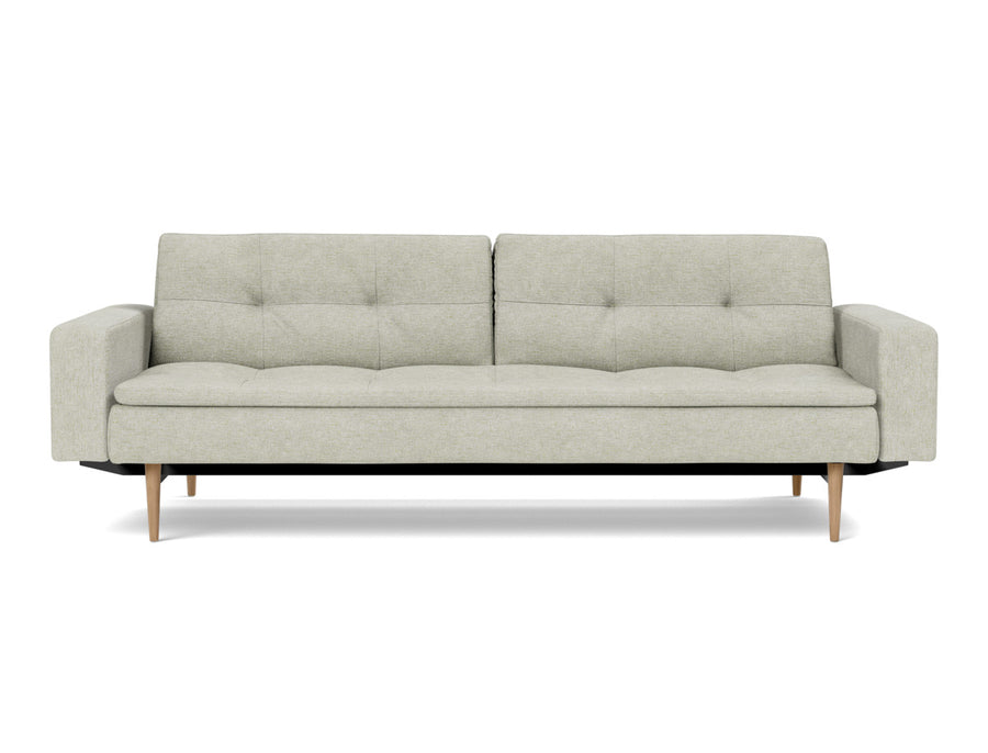 Canapea extensibila cu brate Dublexo Styletto Light Wood 115x210cm, tesatura la alegere #material_280-avella-sand