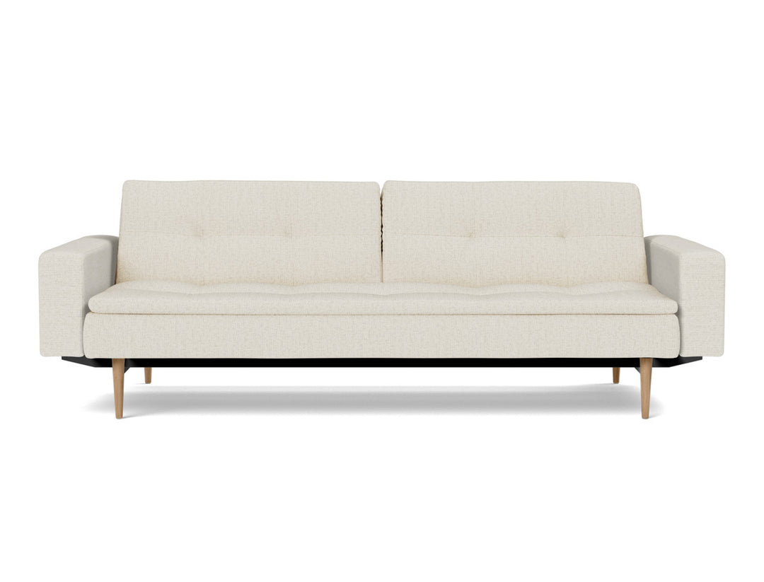 Canapea extensibila cu brate Dublexo Styletto Light Wood 115x210cm, tesatura la alegere #material_531-boucl-off-white