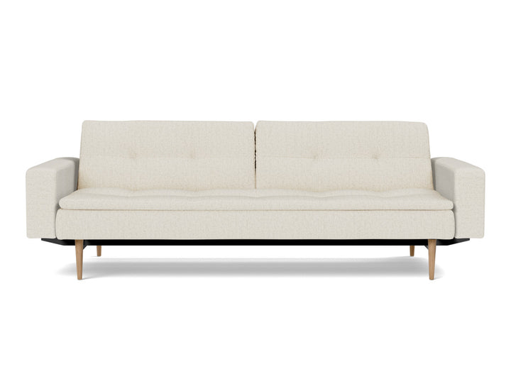 Canapea extensibila cu brate Dublexo Styletto Light Wood 115x210cm, tesatura la alegere #material_531-boucl-off-white