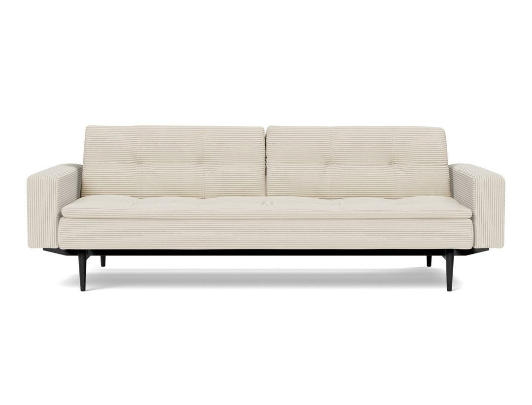 Canapea extensibila cu brate Dublexo Styletto Black Wood 115x210cm, tesatura la alegere #material_594-corduroy-ivory