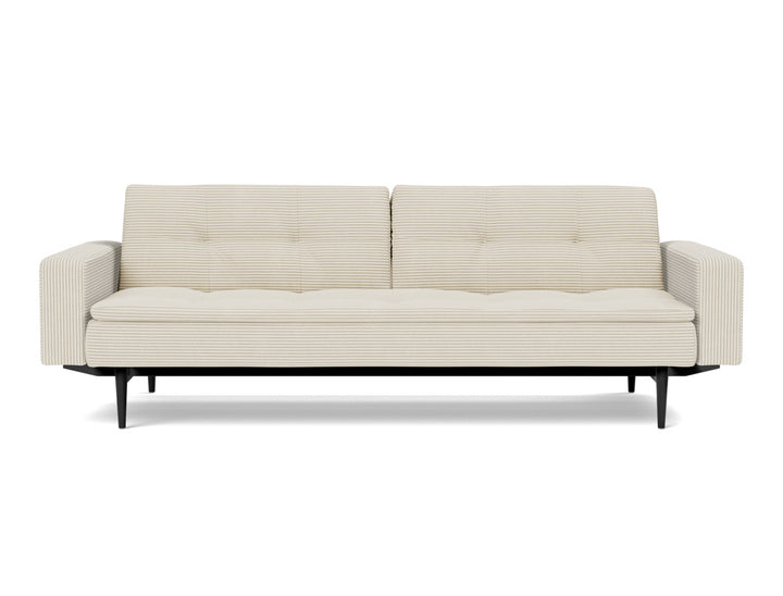 Canapea extensibila cu brate Dublexo Styletto Black Wood 115x210cm, tesatura la alegere #material_594-corduroy-ivory