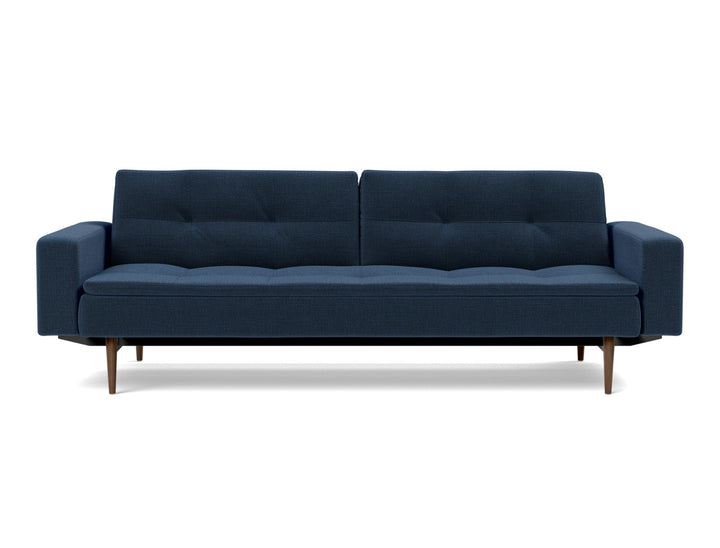 Canapea extensibila cu brate Dublexo Styletto Dark Wood 115x210cm, tesatura la alegere #material_414-esina-indigo-blue