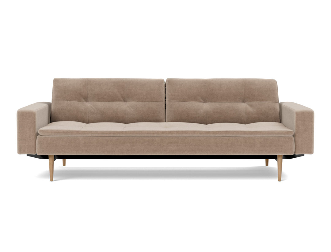 Canapea extensibila cu brate Dublexo Styletto Light Wood 115x210cm, tesatura la alegere #material_417-esina-mocha