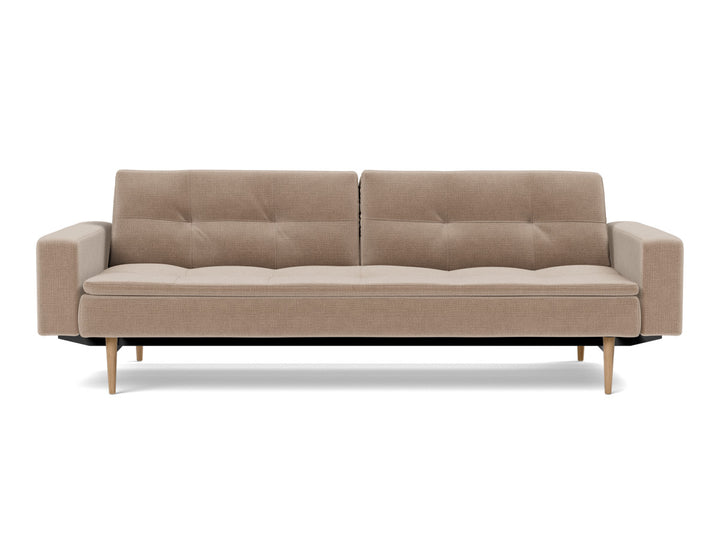 Canapea extensibila cu brate Dublexo Styletto Light Wood 115x210cm, tesatura la alegere #material_417-esina-mocha