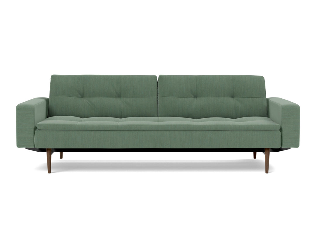 Canapea extensibila cu brate Dublexo Styletto Dark Wood 115x210cm, tesatura la alegere #material_518-elegance-green