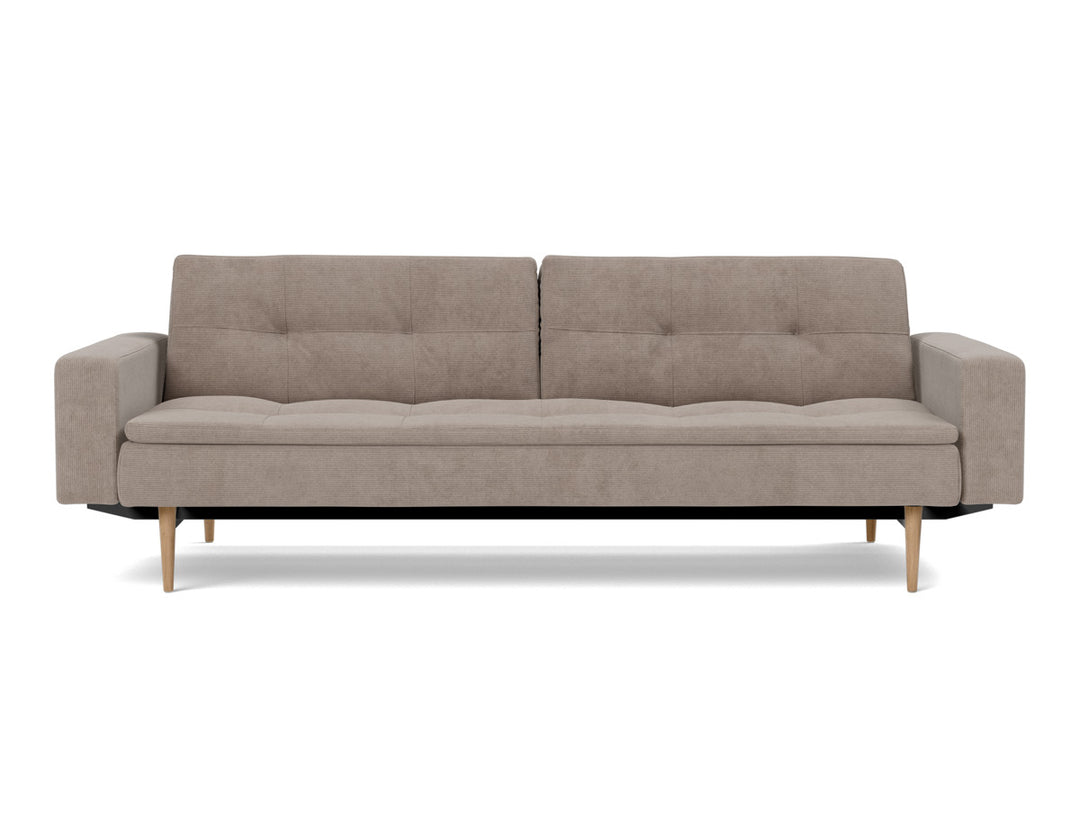 Canapea extensibila cu brate Dublexo Styletto Light Wood 115x210cm, tesatura la alegere #material_318-cordufine-beige