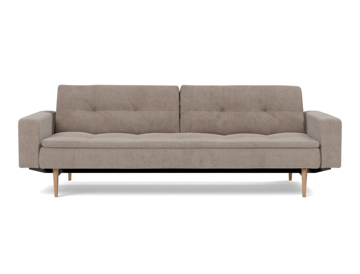 Canapea extensibila cu brate Dublexo Styletto Light Wood 115x210cm, tesatura la alegere #material_318-cordufine-beige