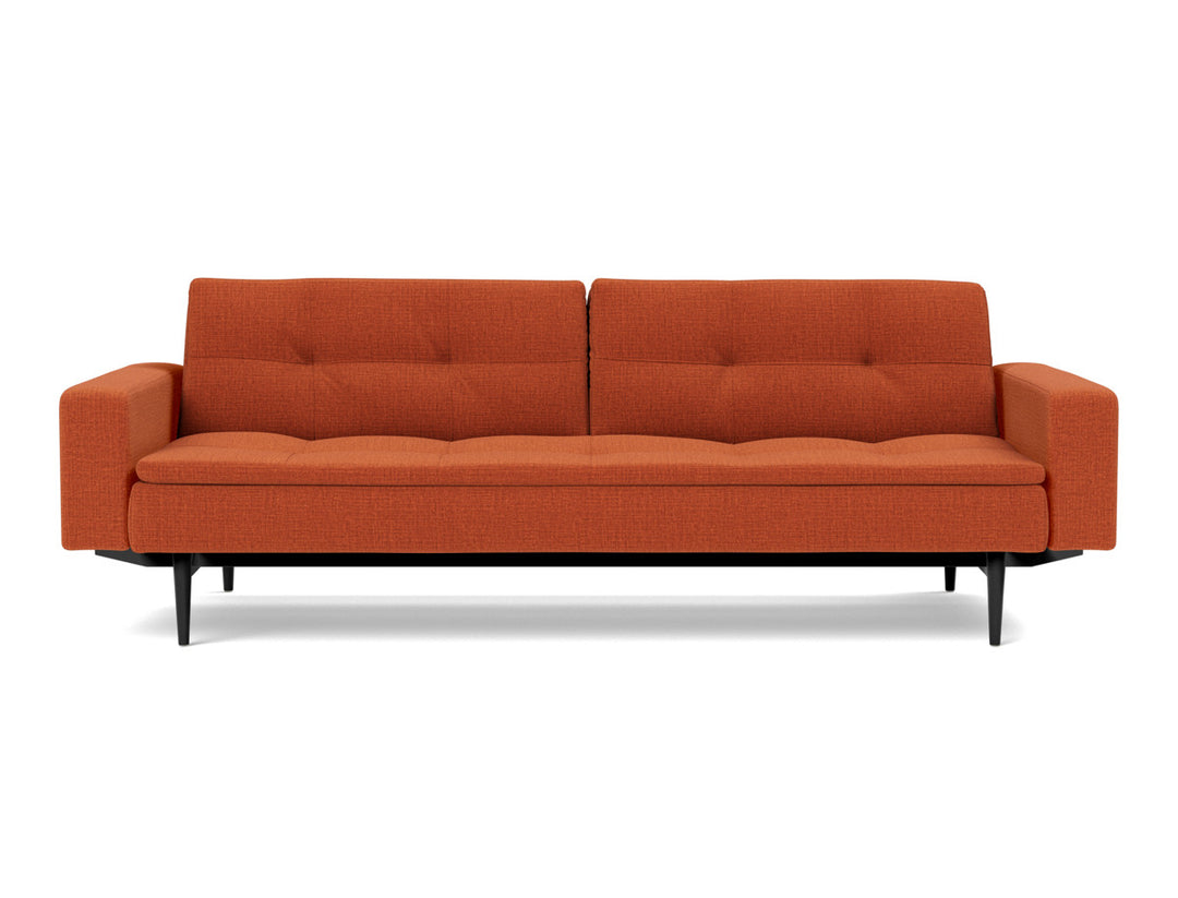 Canapea extensibila cu brate Dublexo Styletto Black Wood 115x210cm, tesatura la alegere #material_412-esina-rust-orange