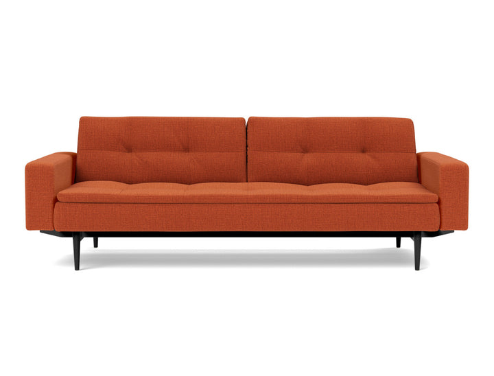 Canapea extensibila cu brate Dublexo Styletto Black Wood 115x210cm, tesatura la alegere #material_412-esina-rust-orange