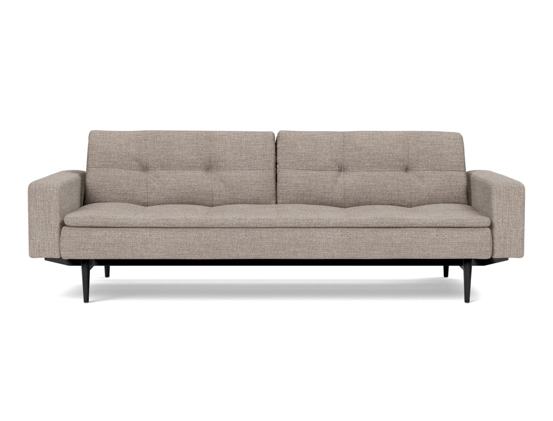 Canapea extensibila cu brate Dublexo Styletto Black Wood 115x210cm, tesatura la alegere #material_472-yuveno-warm-grey