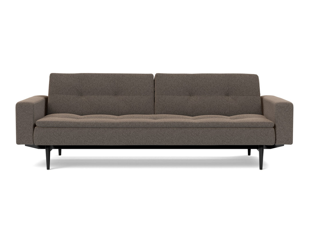 Canapea extensibila cu brate Dublexo Styletto Black Wood 115x210cm, tesatura la alegere #material_530-boucl-taupe