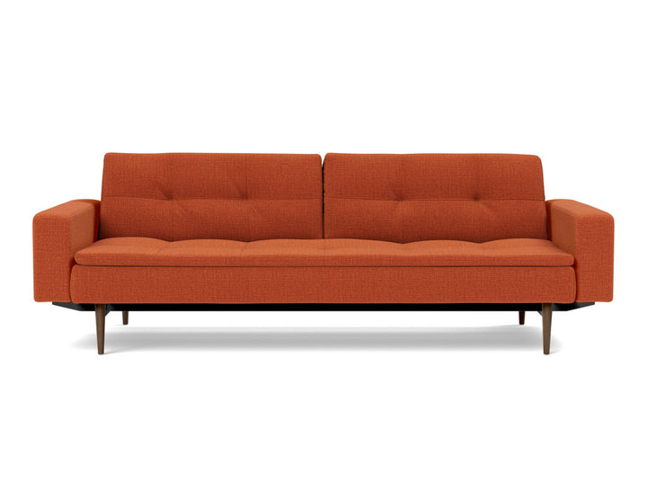 Canapea extensibila cu brate Dublexo Styletto Dark Wood 115x210cm, tesatura la alegere #material_412-esina-rust-orange