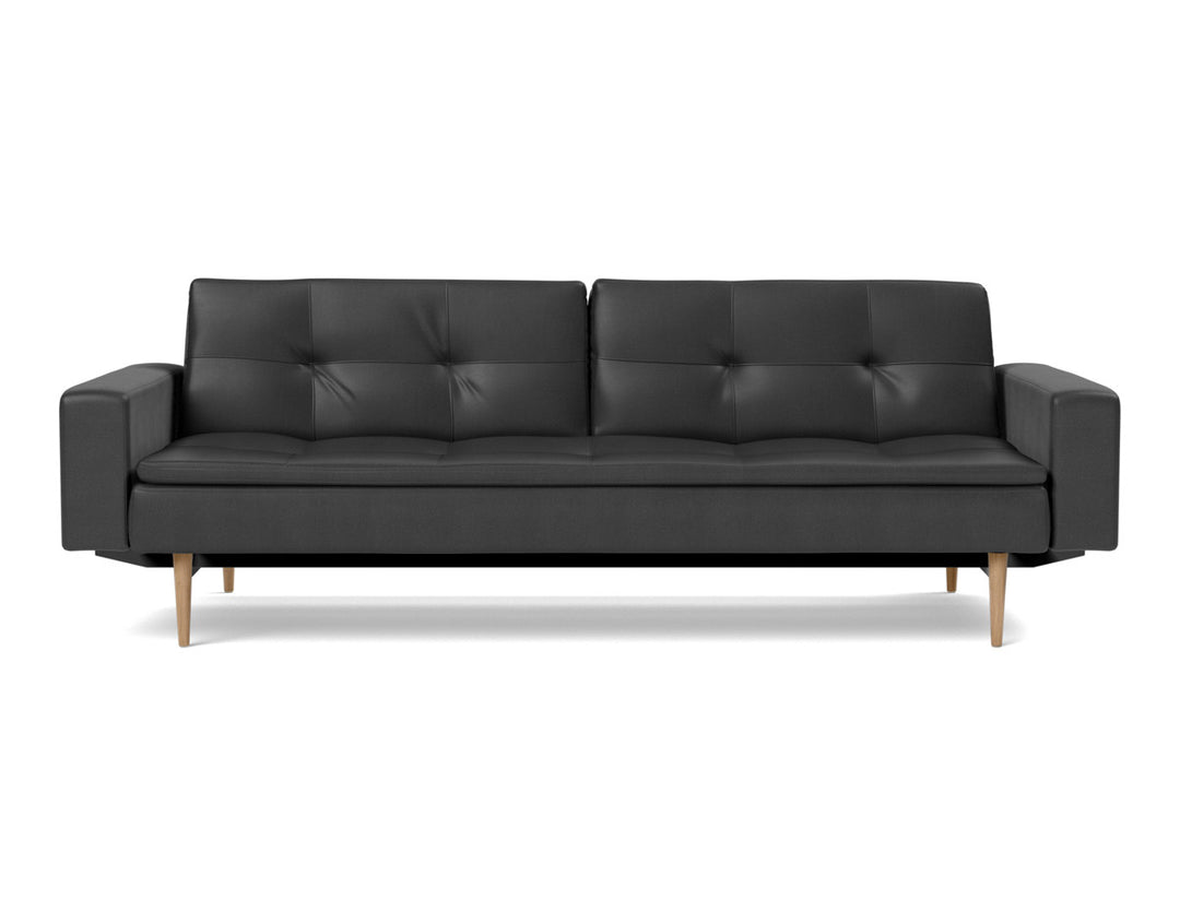 Canapea extensibila cu brate Dublexo Styletto Light Wood 115x210cm, tesatura la alegere #material_550-faunal-black