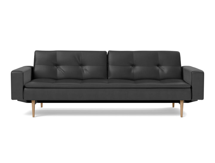 Canapea extensibila cu brate Dublexo Styletto Light Wood 115x210cm, tesatura la alegere #material_550-faunal-black