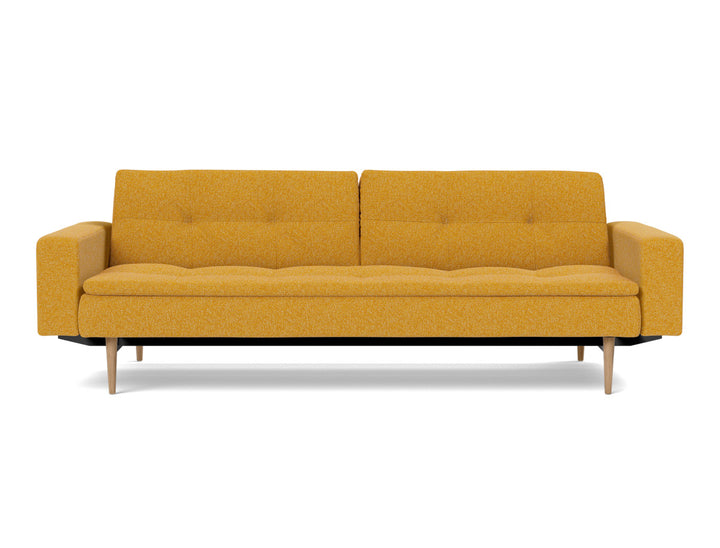 Canapea extensibila cu brate Dublexo Styletto Light Wood 115x210cm, tesatura la alegere #material_536-boucl-ochre