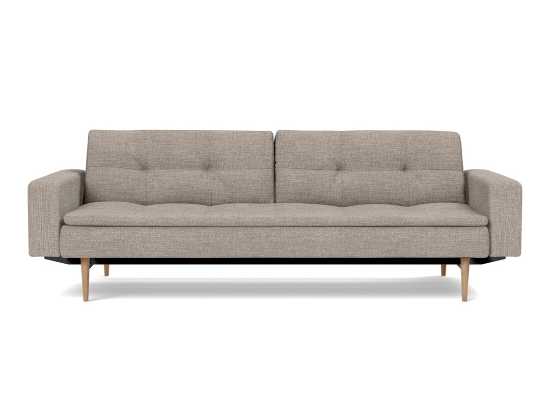 Canapea extensibila cu brate Dublexo Styletto Light Wood 115x210cm, tesatura la alegere #material_472-yuveno-warm-grey