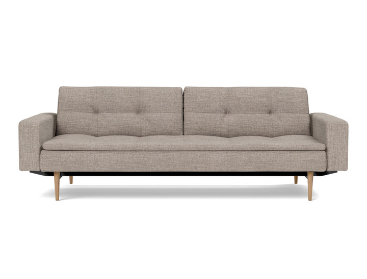 Canapea extensibila cu brate Dublexo Styletto Light Wood 115x210cm, tesatura la alegere #material_472-yuveno-warm-grey