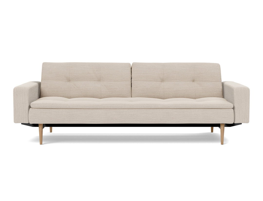 Canapea extensibila cu brate Dublexo Styletto Light Wood 115x210cm, tesatura la alegere #material_612-blida-sand-grey