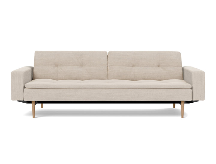Canapea extensibila cu brate Dublexo Styletto Light Wood 115x210cm, tesatura la alegere #material_612-blida-sand-grey