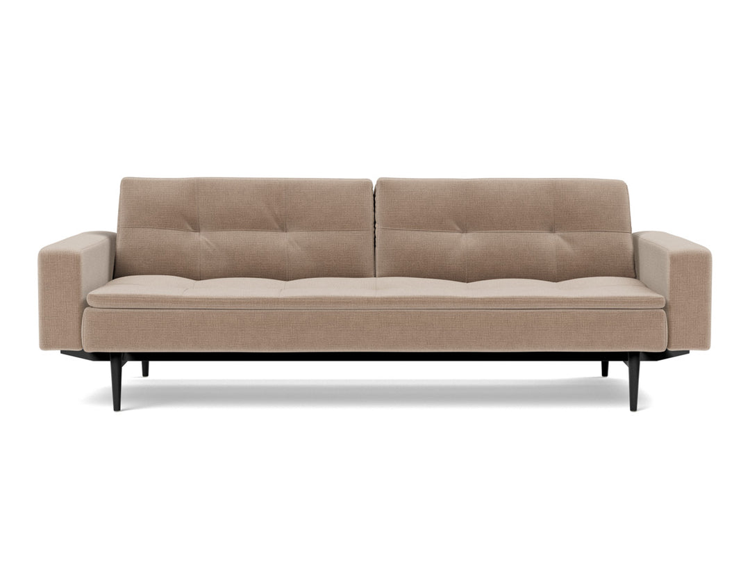 Canapea extensibila cu brate Dublexo Styletto Black Wood 115x210cm, tesatura la alegere #material_417-esina-mocha