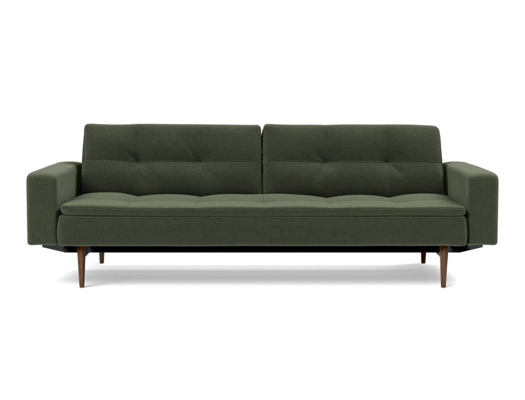 Canapea extensibila cu brate Dublexo Styletto Dark Wood 115x210cm, tesatura la alegere #material_413-esina-olive-green