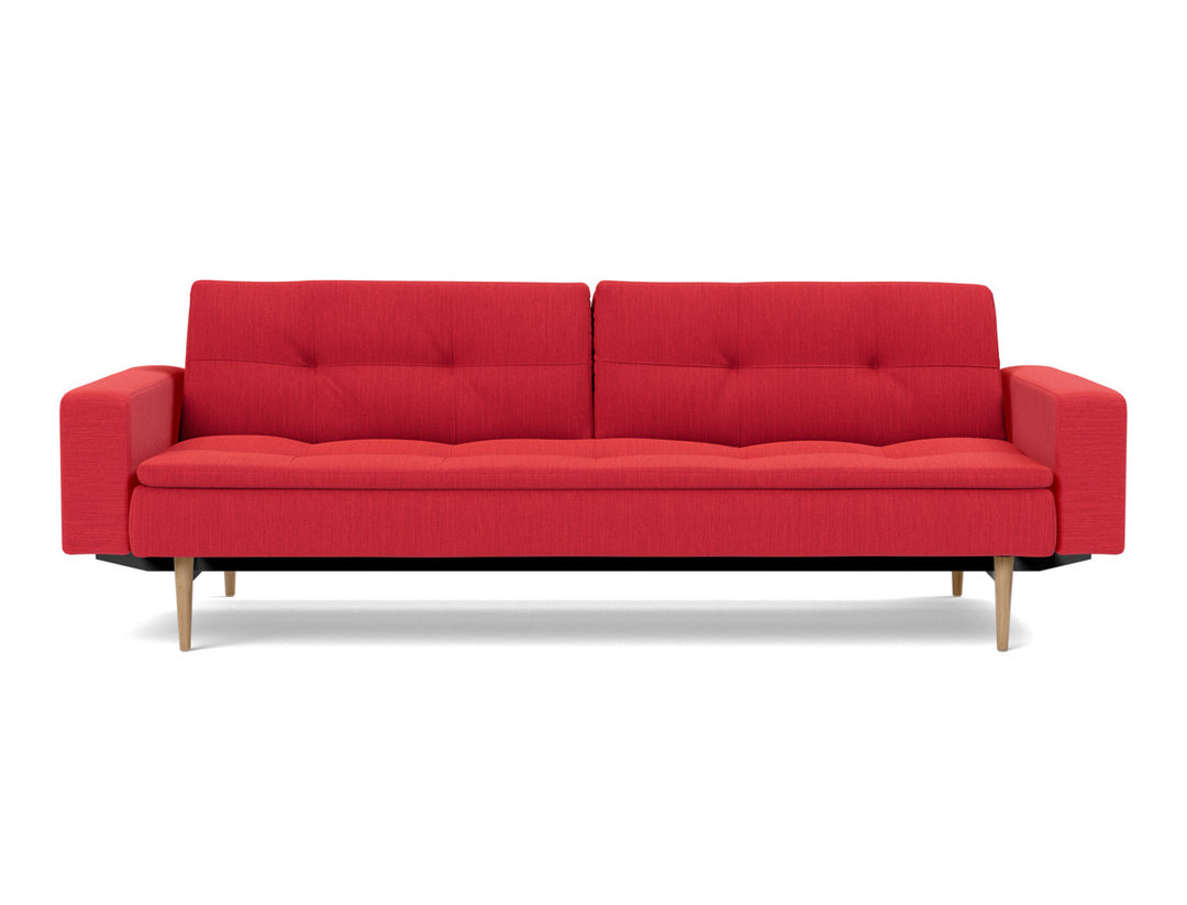 Canapea extensibila cu brate Dublexo Styletto Light Wood 115x210cm, tesatura la alegere #material_511-elegance-red