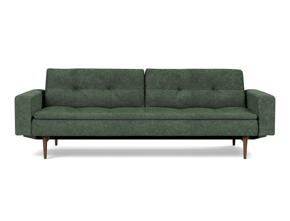Canapea extensibila cu brate Dublexo Styletto Dark Wood 115x210cm, tesatura la alegere #material_281-avella-pine-green