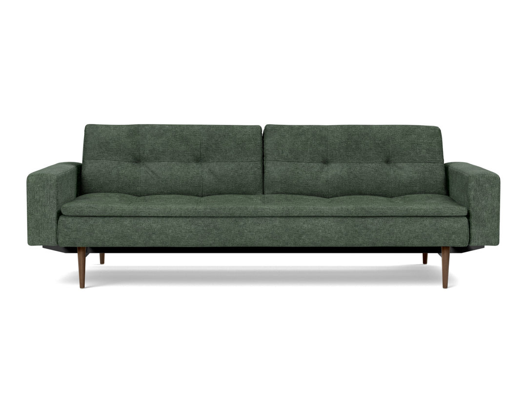 Canapea extensibila cu brate Dublexo Styletto Dark Wood 115x210cm, tesatura la alegere #material_281-avella-pine-green
