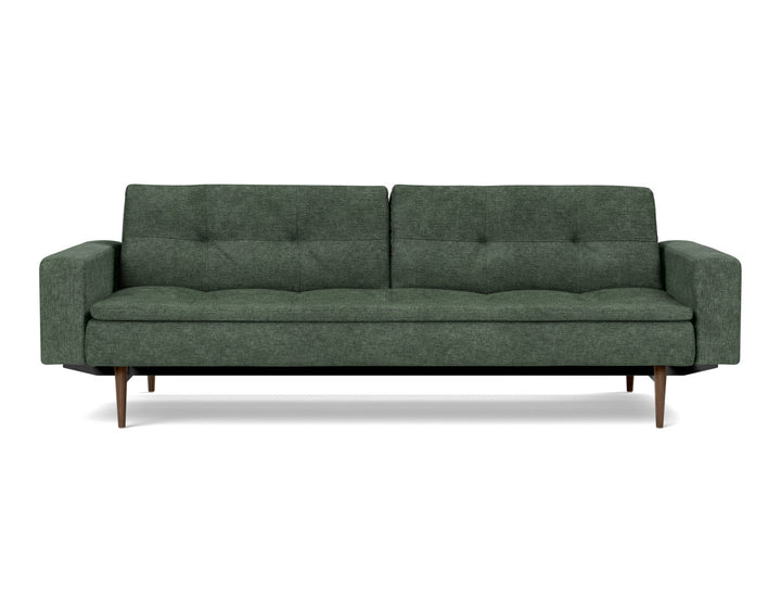 Canapea extensibila cu brate Dublexo Styletto Dark Wood 115x210cm, tesatura la alegere #material_281-avella-pine-green