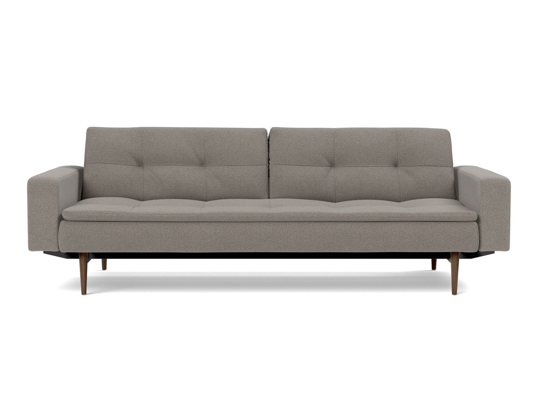 Canapea extensibila cu brate Dublexo Styletto Dark Wood 115x210cm, tesatura la alegere #material_521-mixed-dance-grey