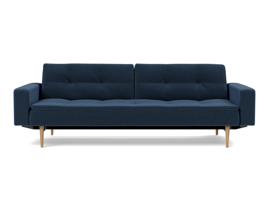 Canapea extensibila cu brate Dublexo Styletto Light Wood 115x210cm, tesatura la alegere #material_414-esina-indigo-blue