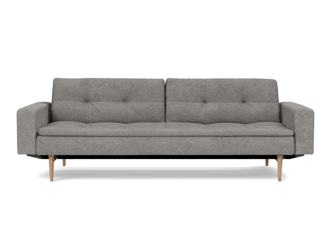 Canapea extensibila cu brate Dublexo Styletto Light Wood 115x210cm, tesatura la alegere #material_282-avella-warm-grey
