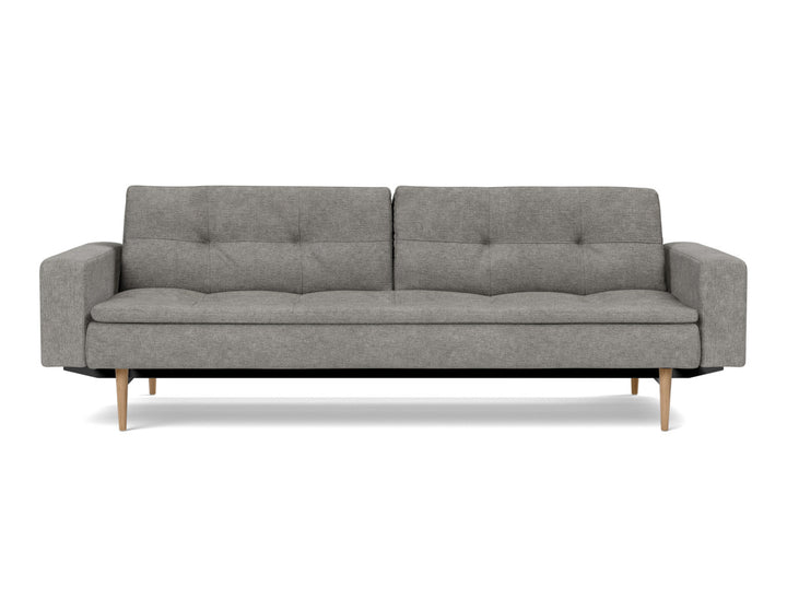 Canapea extensibila cu brate Dublexo Styletto Light Wood 115x210cm, tesatura la alegere #material_282-avella-warm-grey