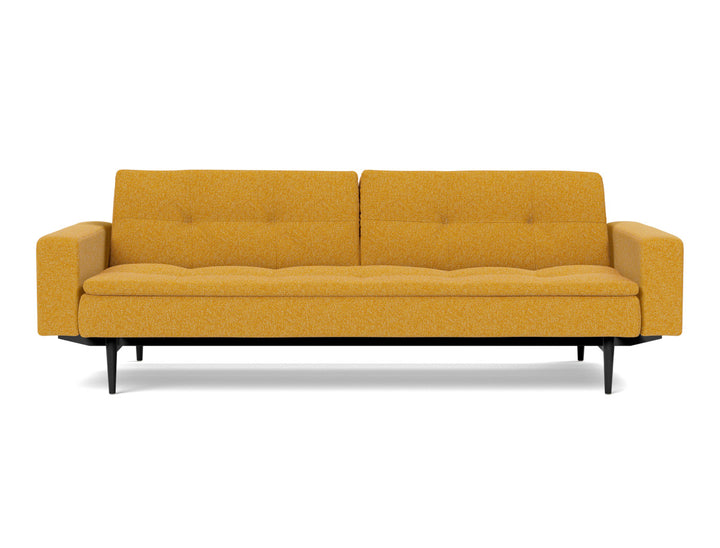 Canapea extensibila cu brate Dublexo Styletto Black Wood 115x210cm, tesatura la alegere #material_536-boucl-ochre