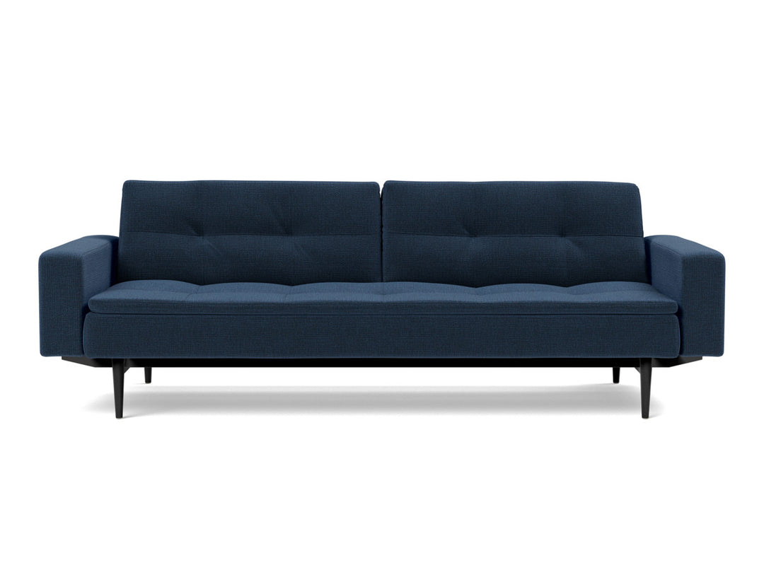 Canapea extensibila cu brate Dublexo Styletto Black Wood 115x210cm, tesatura la alegere #material_414-esina-indigo-blue