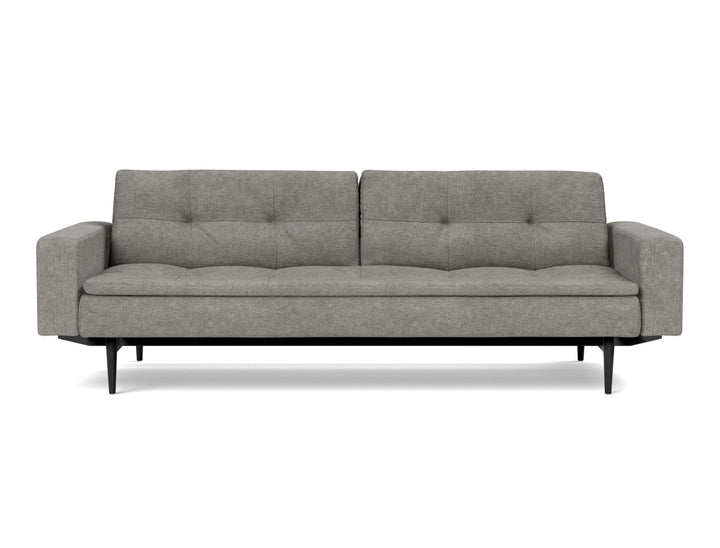 Canapea extensibila cu brate Dublexo Styletto Black Wood 115x210cm, tesatura la alegere #material_282-avella-warm-grey