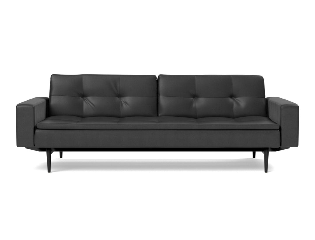 Canapea extensibila cu brate Dublexo Styletto Black Wood 115x210cm, tesatura la alegere #material_550-faunal-black