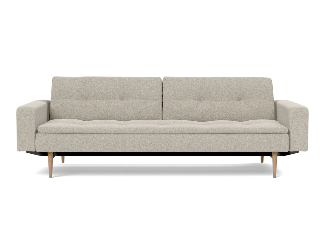Canapea extensibila cu brate Dublexo Styletto Light Wood 115x210cm, tesatura la alegere #material_539-boucl-beige