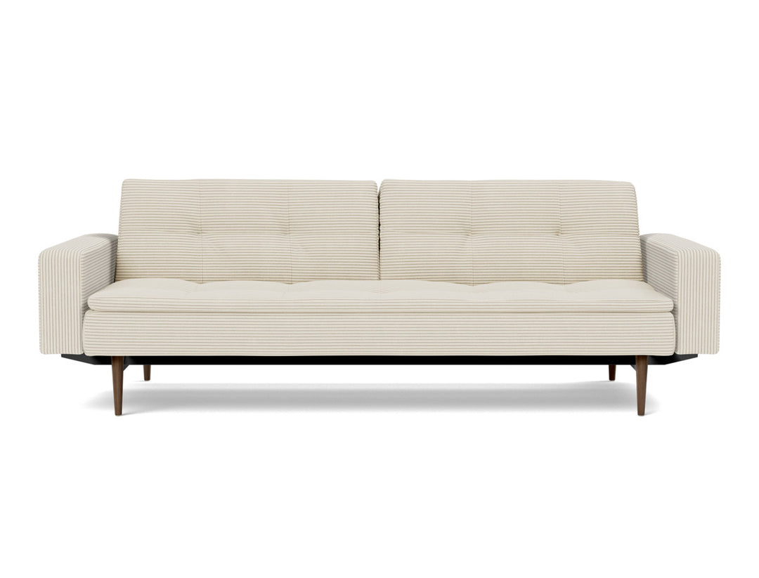 Canapea extensibila cu brate Dublexo Styletto Dark Wood 115x210cm, tesatura la alegere #material_594-corduroy-ivory