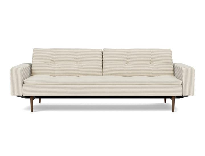 Canapea extensibila cu brate Dublexo Styletto Dark Wood 115x210cm, tesatura la alegere #material_594-corduroy-ivory