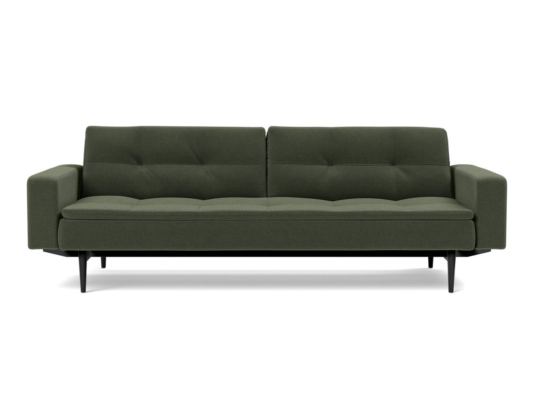 Canapea extensibila cu brate Dublexo Styletto Black Wood 115x210cm, tesatura la alegere #material_413-esina-olive-green
