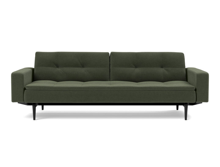 Canapea extensibila cu brate Dublexo Styletto Black Wood 115x210cm, tesatura la alegere #material_413-esina-olive-green