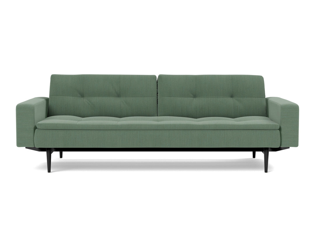 Canapea extensibila cu brate Dublexo Styletto Black Wood 115x210cm, tesatura la alegere #material_518-elegance-green