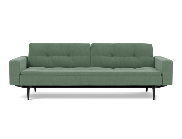 Canapea extensibila cu brate Dublexo Styletto Black Wood 115x210cm, tesatura la alegere #material_518-elegance-green