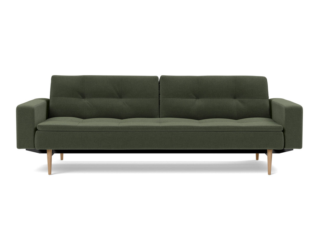 Canapea extensibila cu brate Dublexo Styletto Light Wood 115x210cm, tesatura la alegere #material_413-esina-olive-green