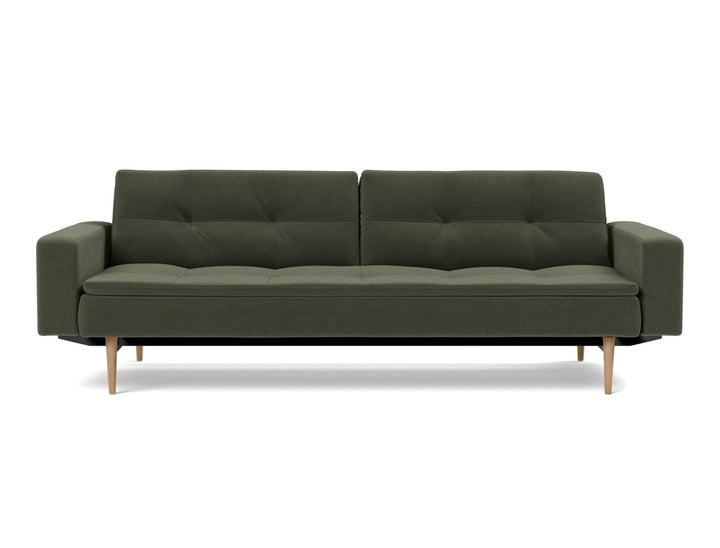 Canapea extensibila cu brate Dublexo Styletto Light Wood 115x210cm, tesatura la alegere #material_413-esina-olive-green