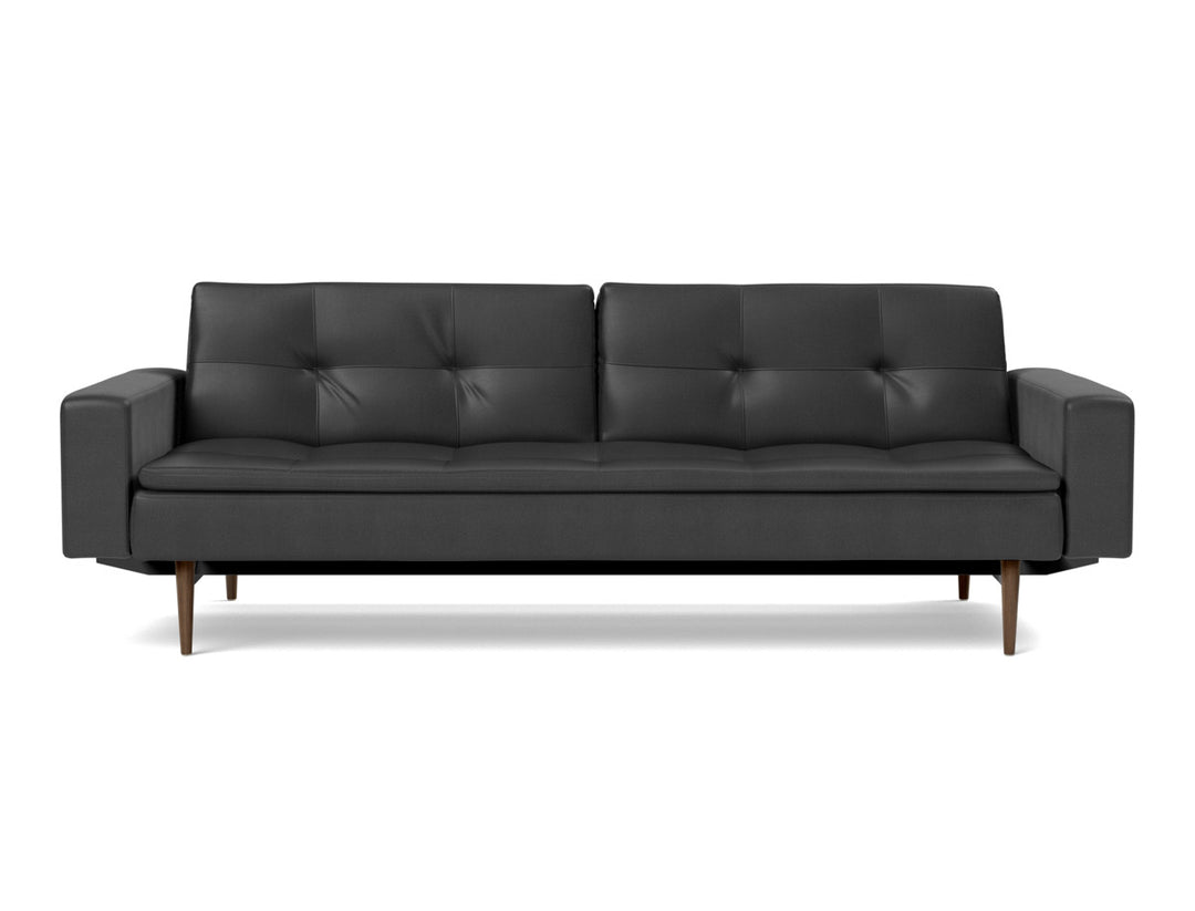 Canapea extensibila cu brate Dublexo Styletto Dark Wood 115x210cm, tesatura la alegere #material_550-faunal-black