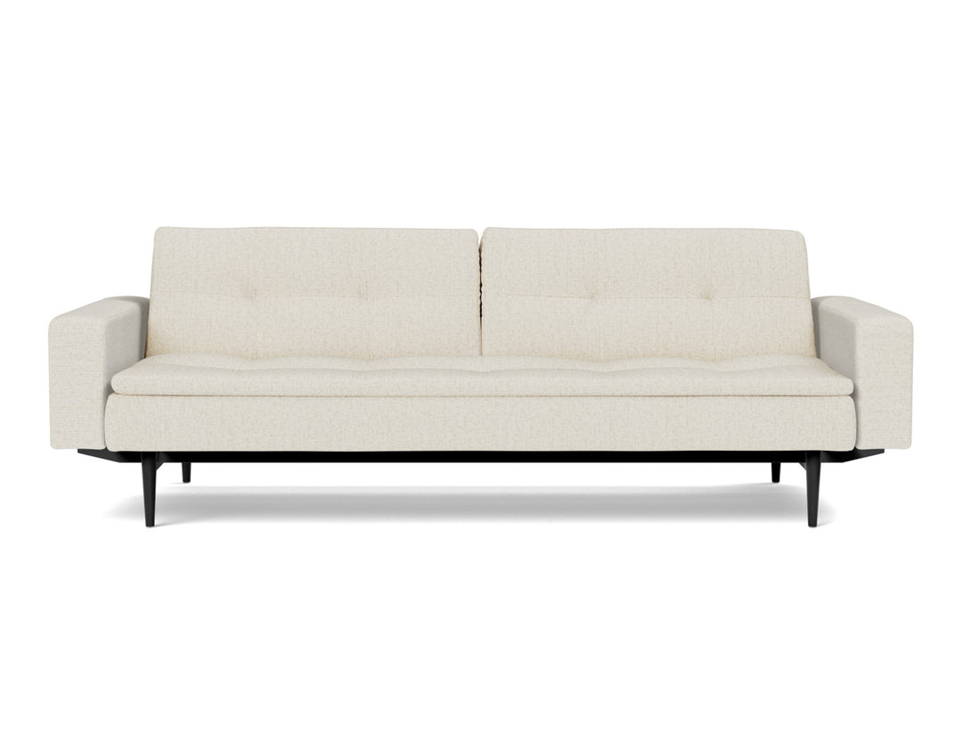 Canapea extensibila cu brate Dublexo Styletto Black Wood 115x210cm, tesatura la alegere #material_531-boucl-off-white